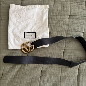 Gucci Black Belt with Gold Double G Buckle